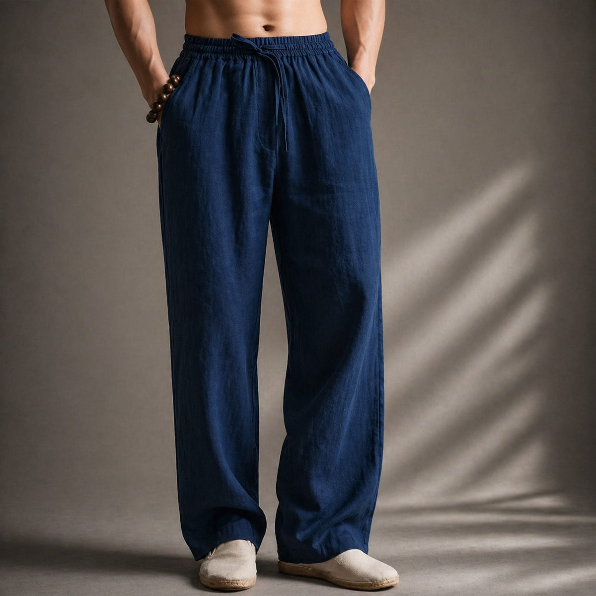 Men's Linen Pants, Relaxed Straight Leg with Drawstring