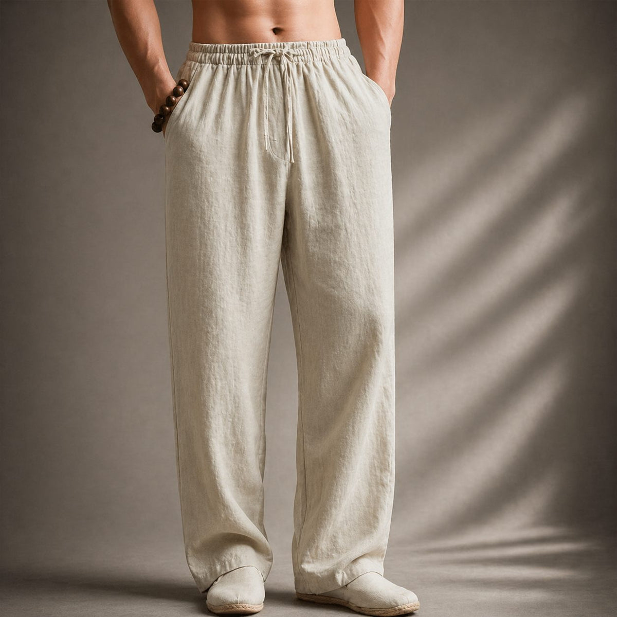 Men's Linen Pants, Relaxed Straight Leg with Drawstring