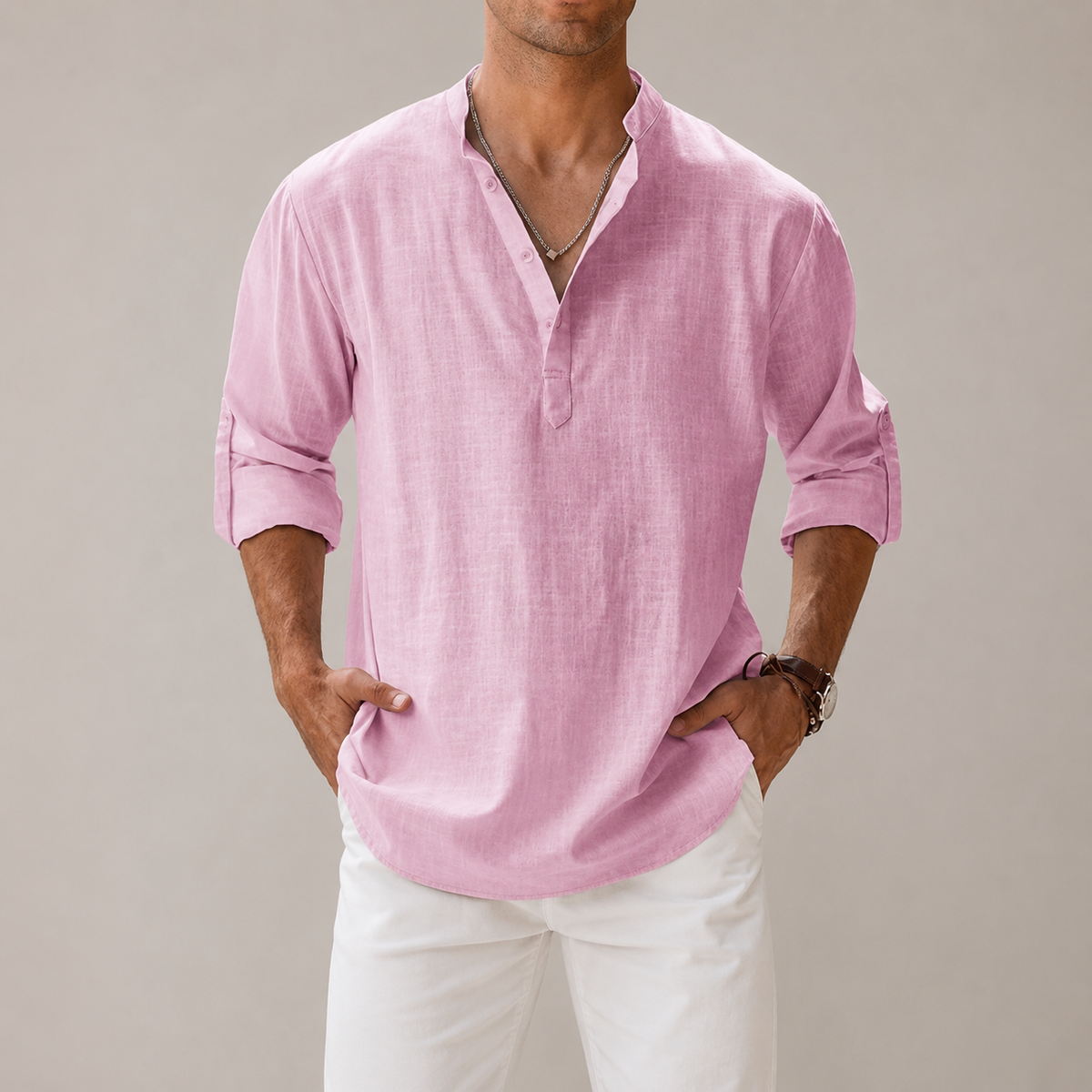 Men's Linen Shirts Cotton Blend, Lightweight and Breathable