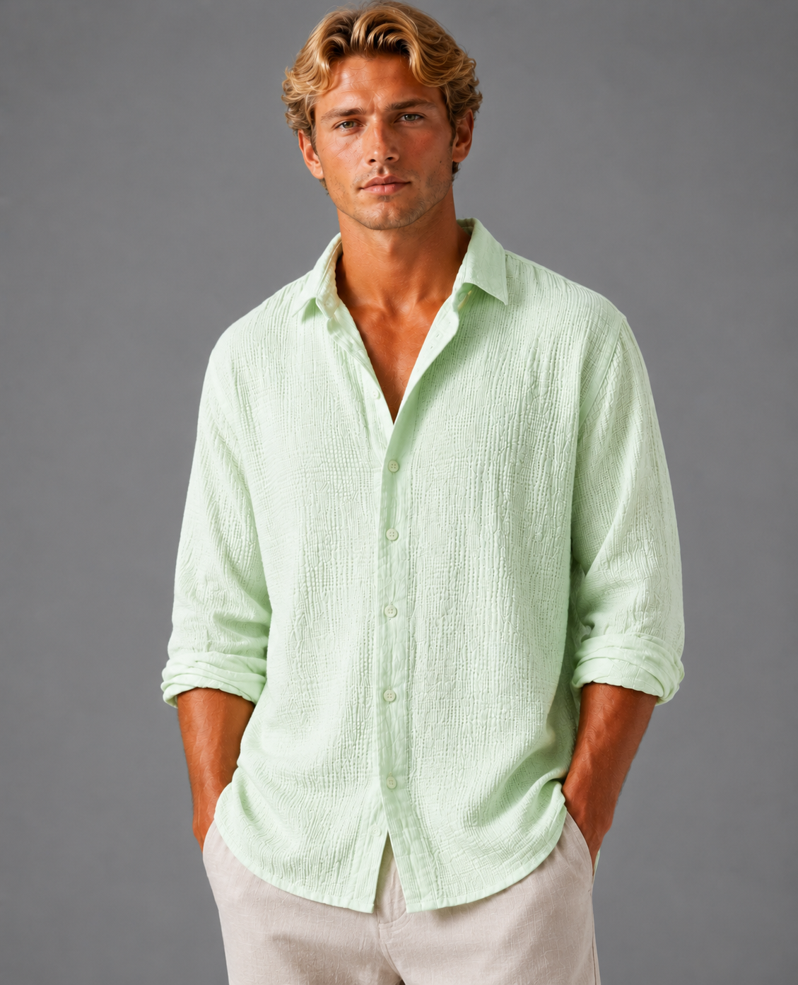 Men's Linen Shirts in Cotton Blend, Lightweight Relaxed Summer Fit