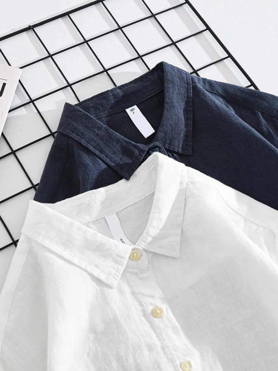 Men's Linen Shirts in Cotton Blend, Relaxed Long-Sleeve Popover