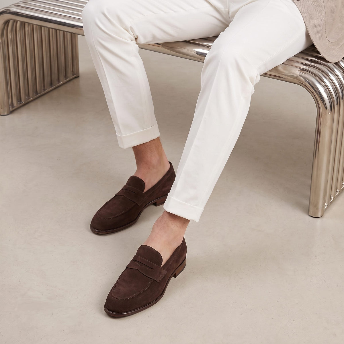 Men's Loafers in Suede, Slip-On Penny Style for Smart-Casual Wear