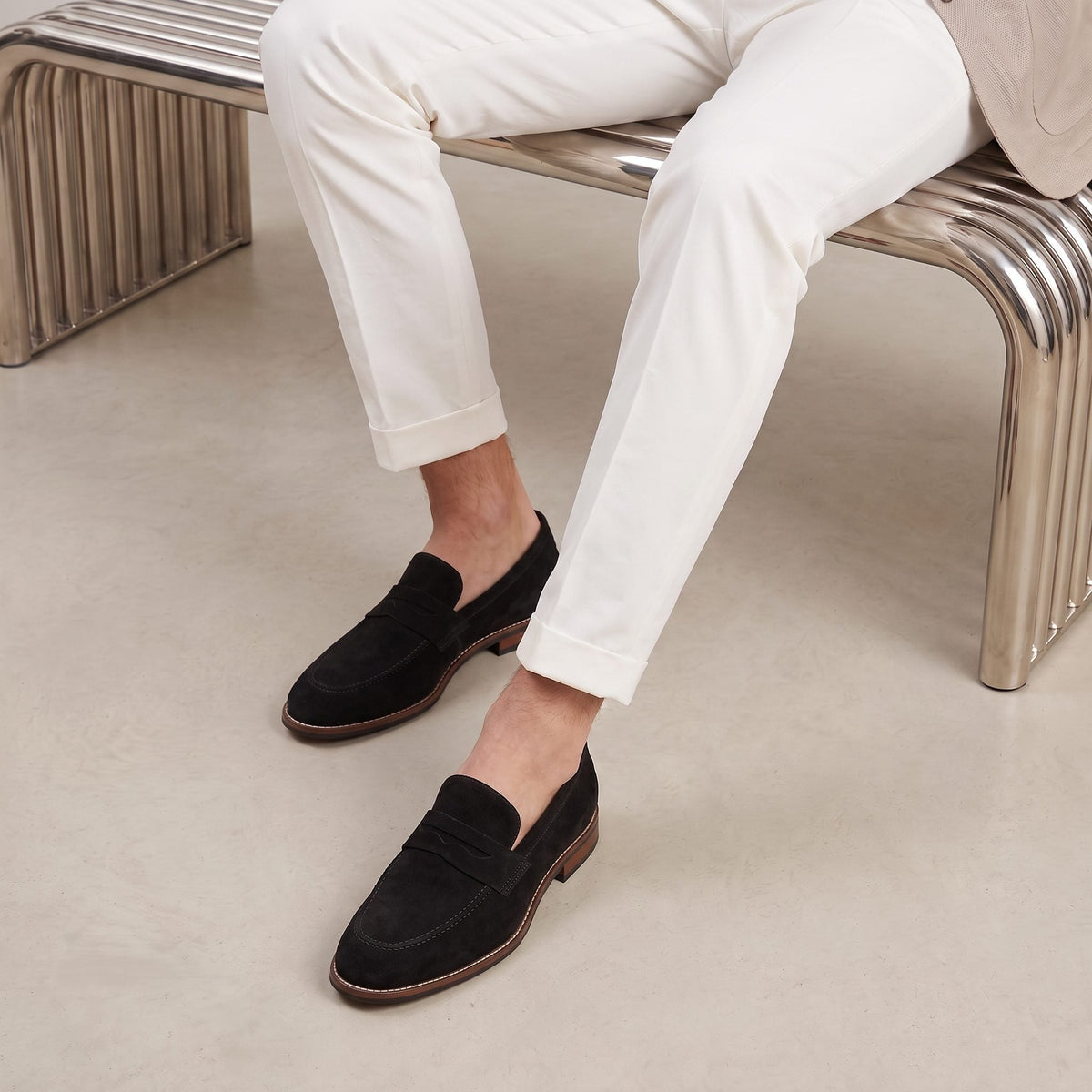 Men's Loafers in Suede, Slip-On Penny Style for Smart-Casual Wear
