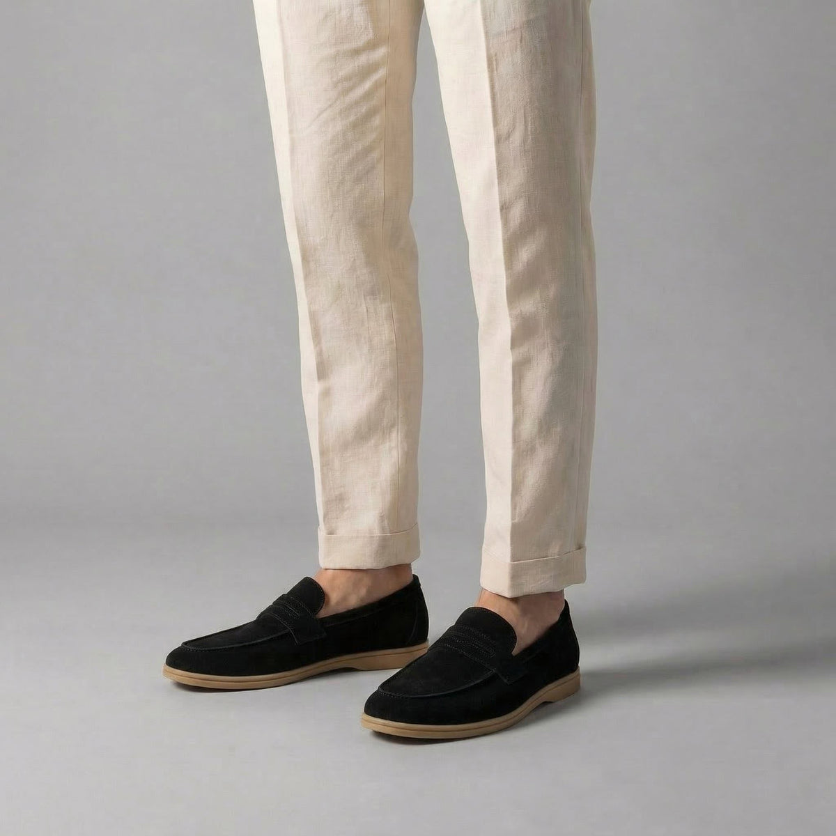Men's Loafers in Suede with Penny Strap, Slip-On Low Heel