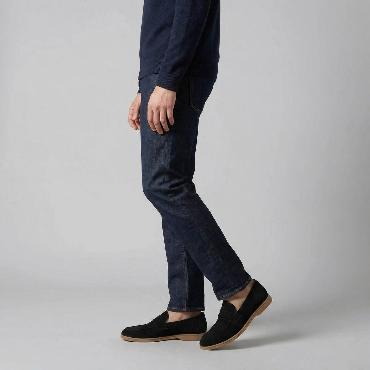 Men's Loafers in Suede with Penny Strap, Slip-On Low Heel
