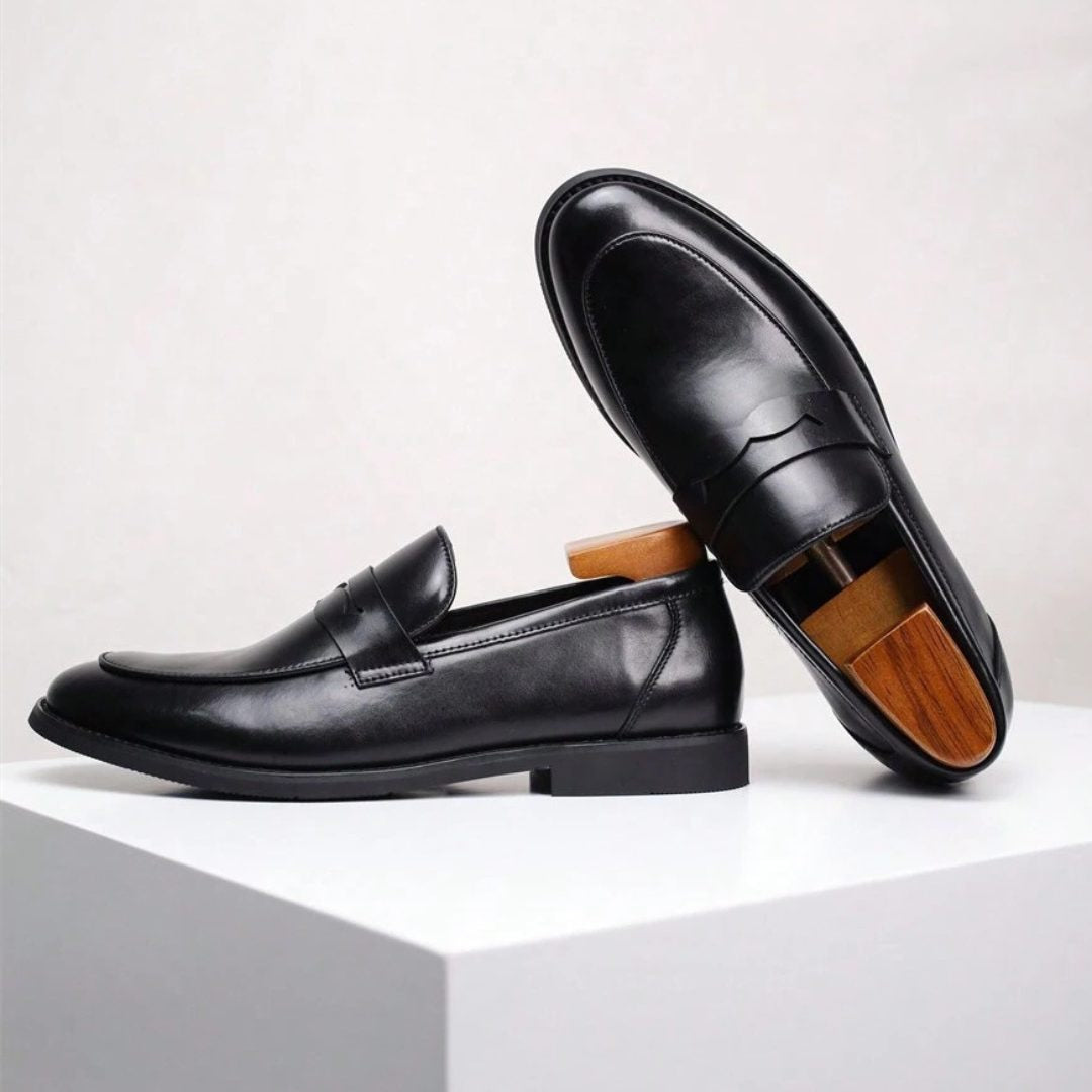 Men's Loafers Smooth Leather Slip-On with Decorative Strap