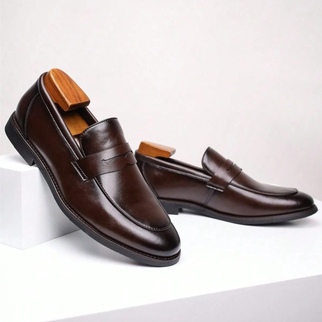 Men's Loafers Smooth Leather Slip-On with Decorative Strap