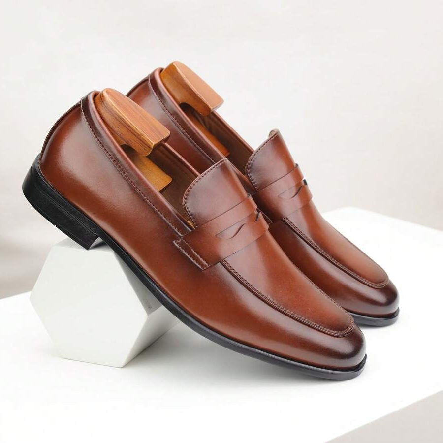 Men's Loafers Smooth Leather Slip-On with Decorative Strap