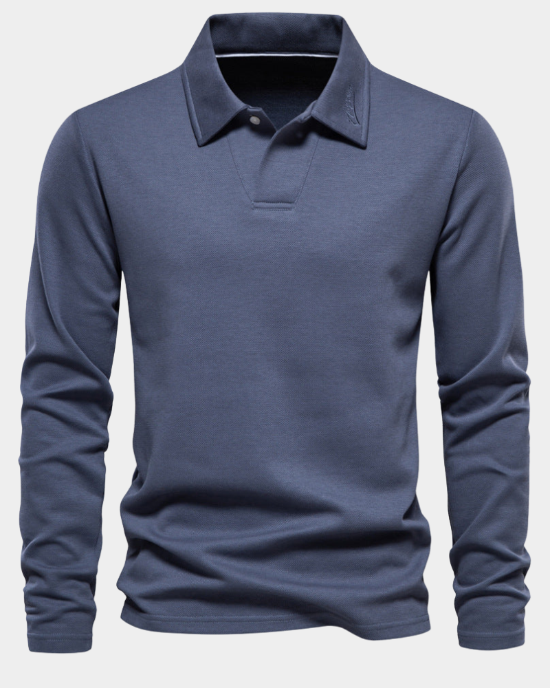 Men's Polo Shirts Classic Fit, Long Sleeves and Button Placket