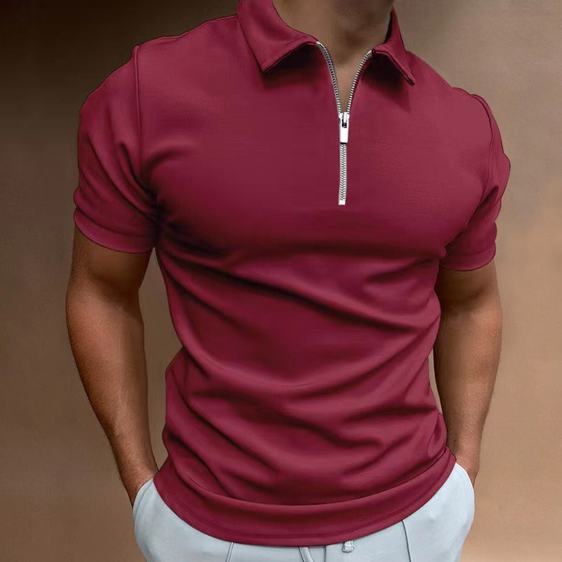 Men's Polo Shirts Cotton Blend, Short Sleeves with Zip Neck