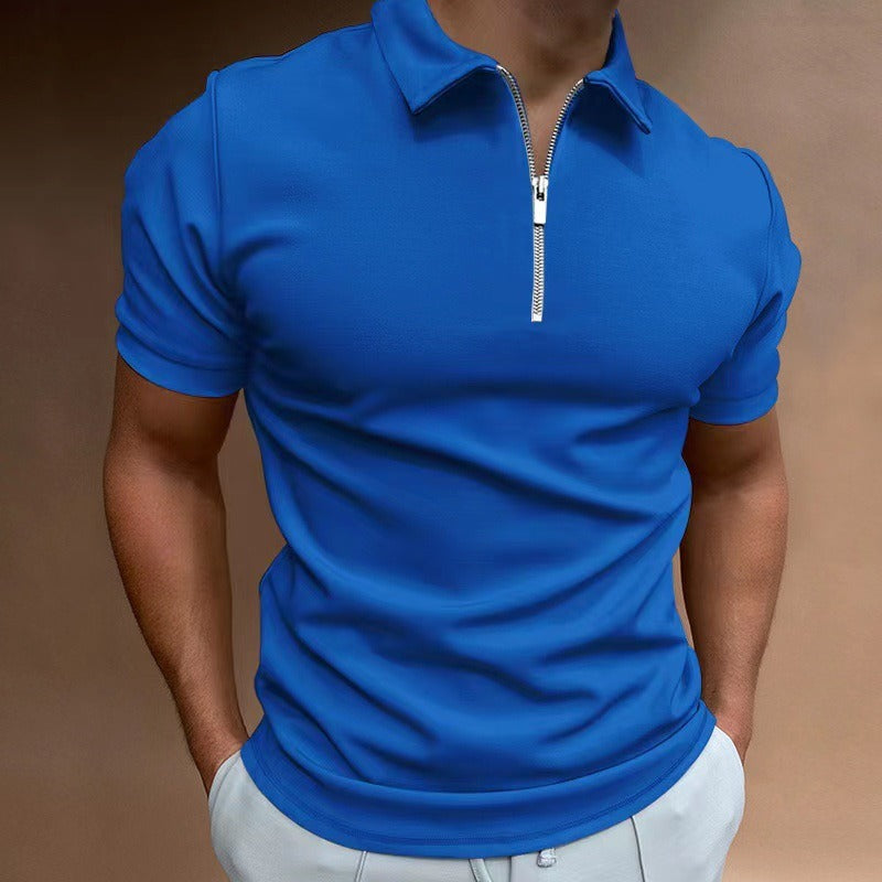 Men's Polo Shirts Cotton Blend, Short Sleeves with Zip Neck