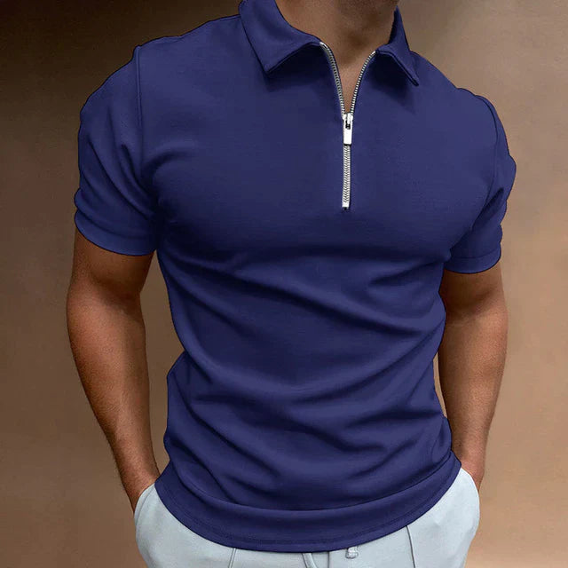 Men's Polo Shirts Cotton Blend, Short Sleeves with Zip Neck