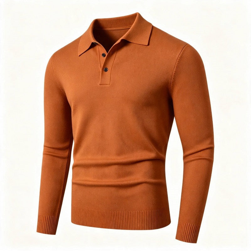 Men's Polo Shirts Fine Knit, Long Sleeves and Slim Fit