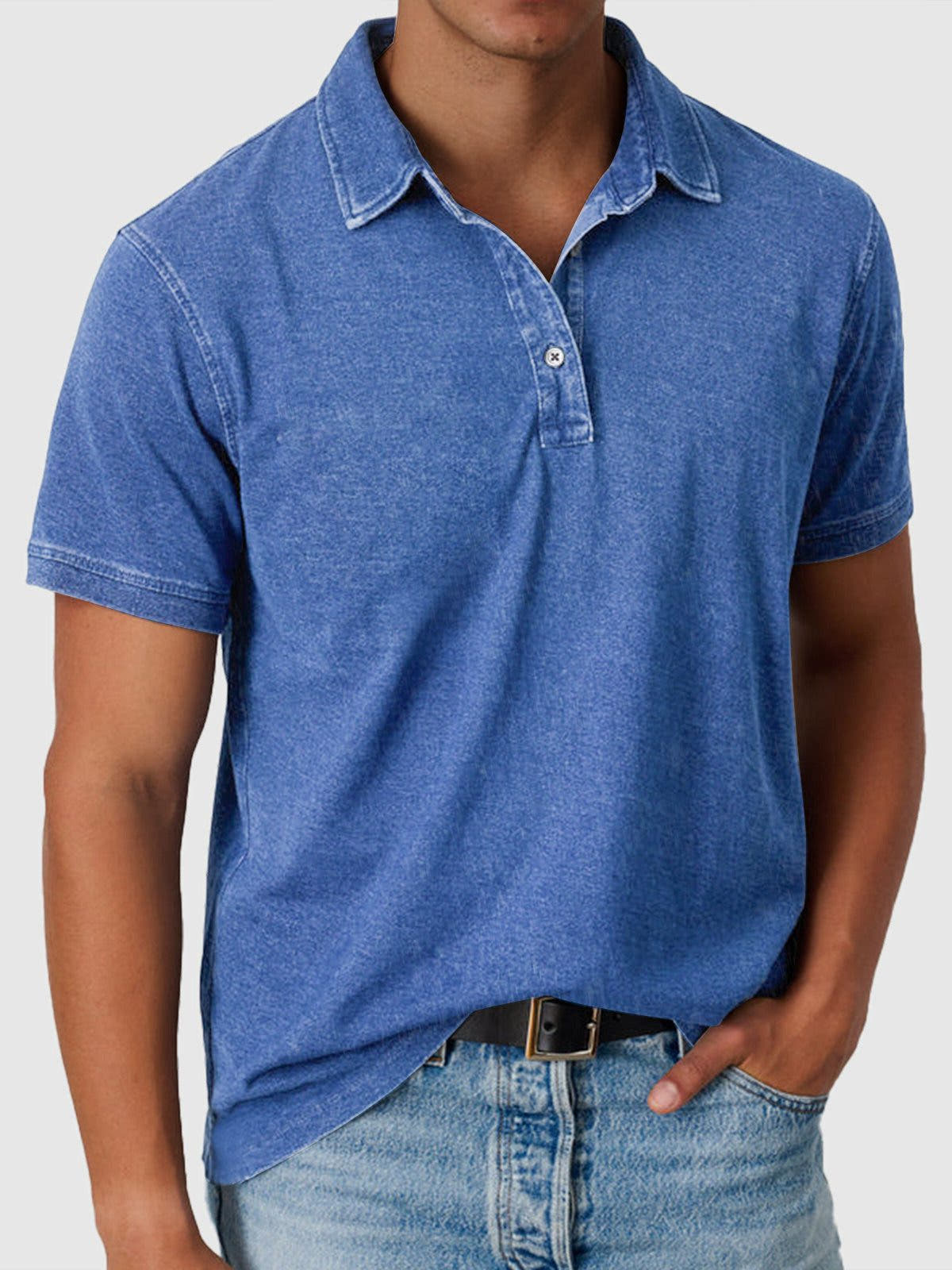 Men's Polo Shirts in Cotton Denim with Short Sleeves