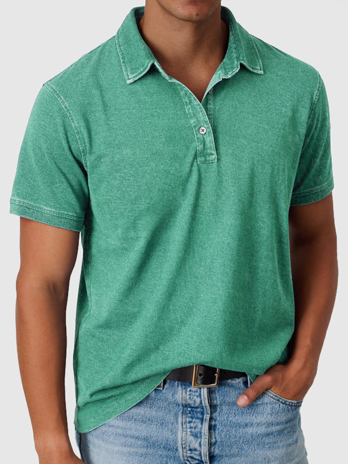 Men's Polo Shirts in Cotton Denim with Short Sleeves