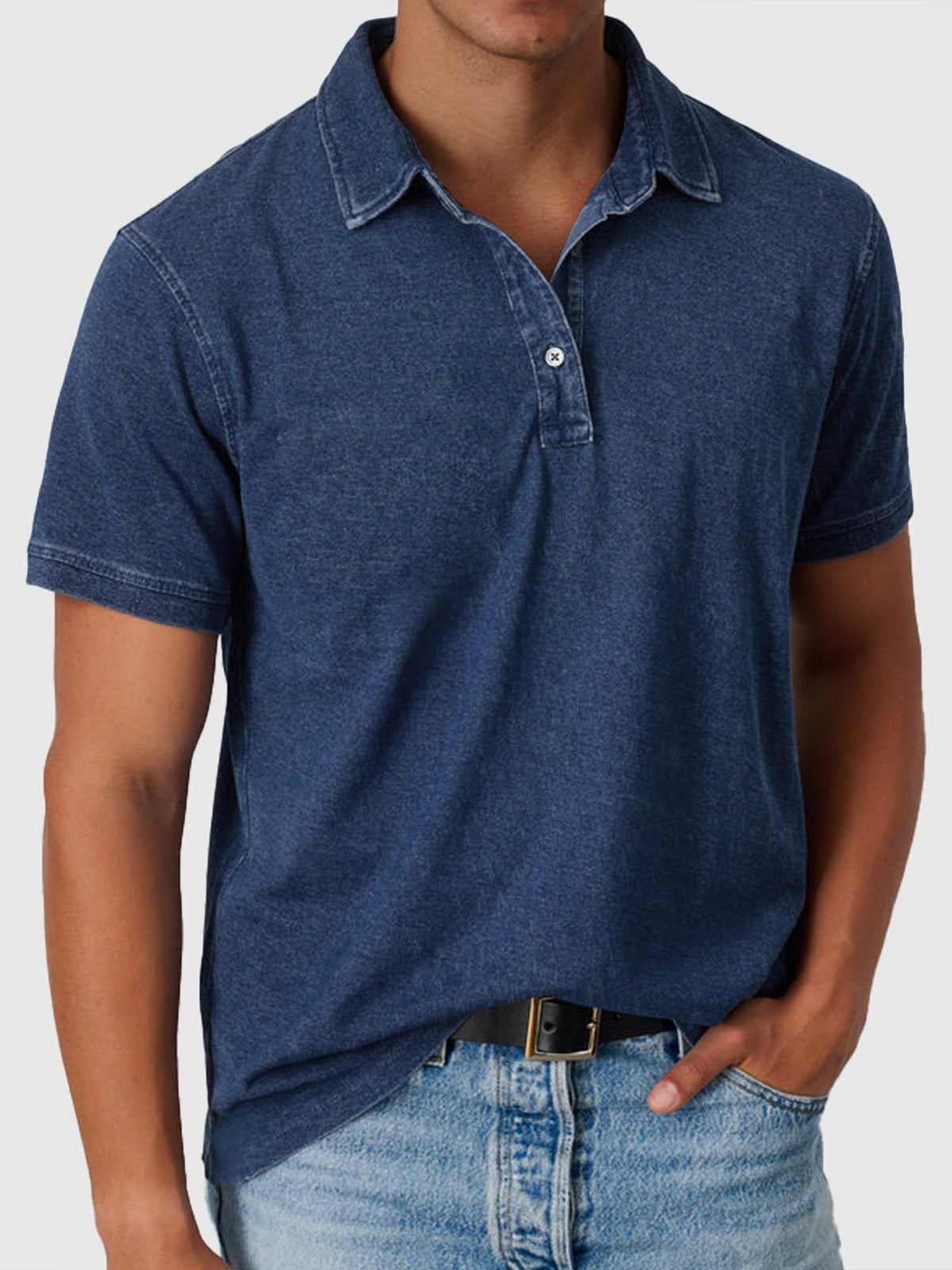 Men's Polo Shirts in Cotton Denim with Short Sleeves