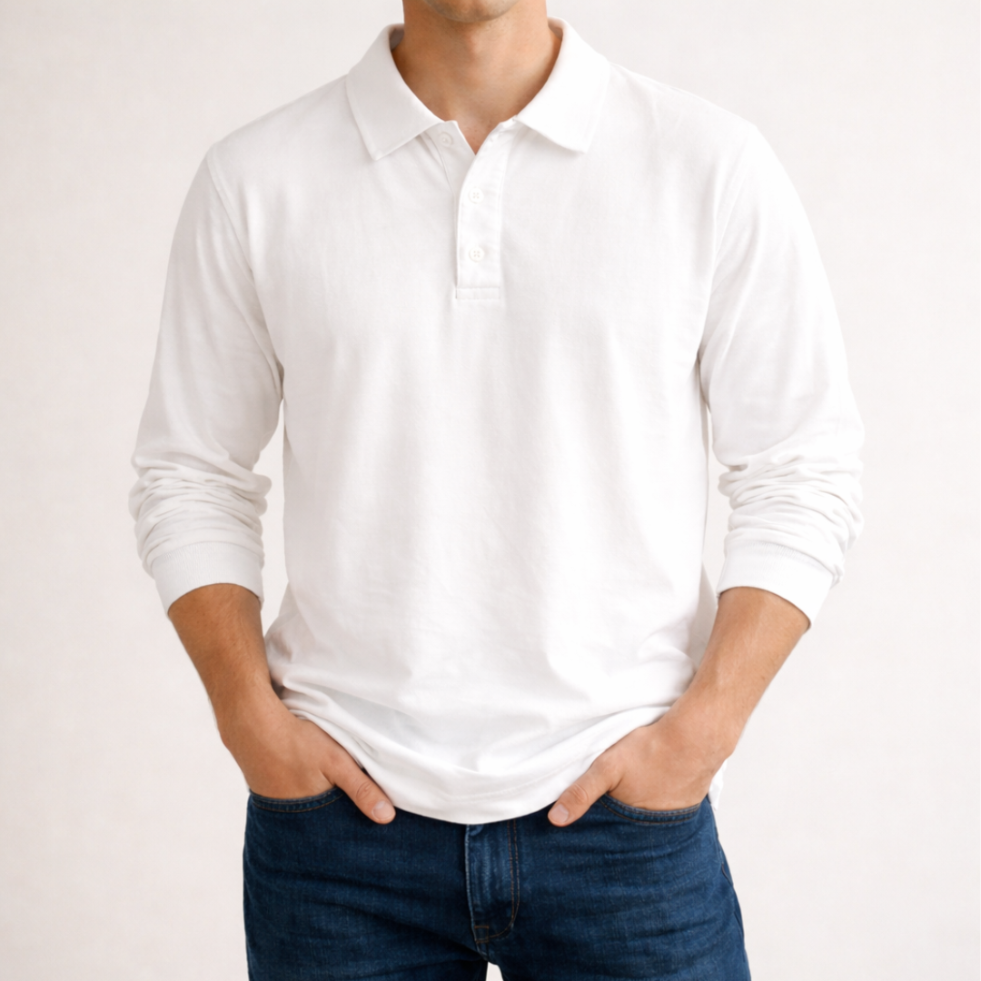 Men's Polo Shirts, Long Sleeve, Relaxed Fit, Smart Casual