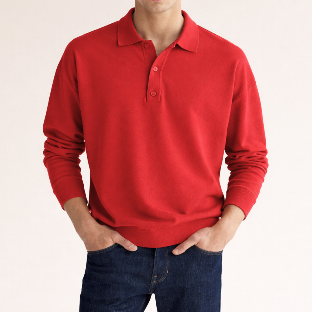 Men's Polo Shirts, Long Sleeve, Relaxed Fit, Smart Casual
