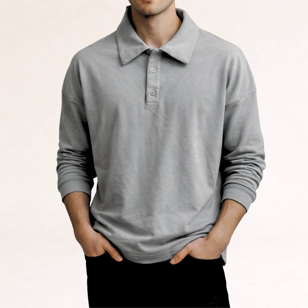 Men's Polo Shirts, Long Sleeve, Relaxed Fit, Smart Casual