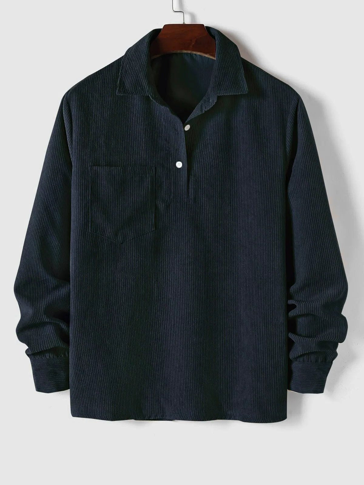 Men's Polo Shirts Ribbed Knit, Long Sleeves and Relaxed Fit