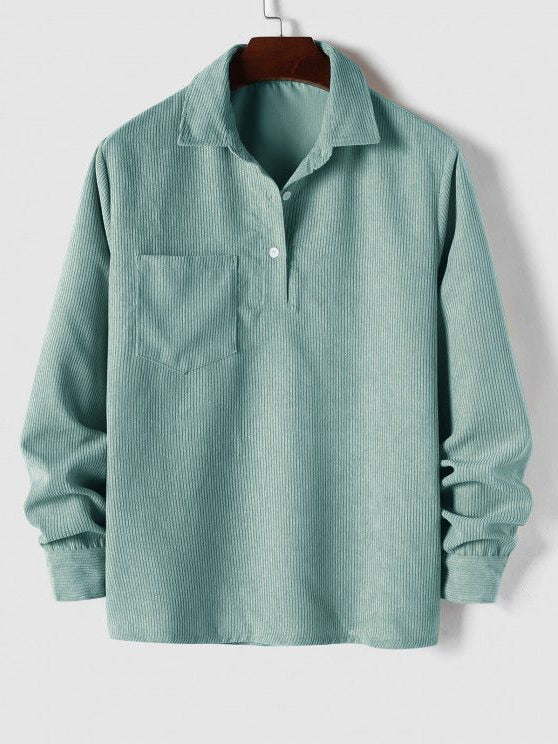 Men's Polo Shirts Ribbed Knit, Long Sleeves and Relaxed Fit