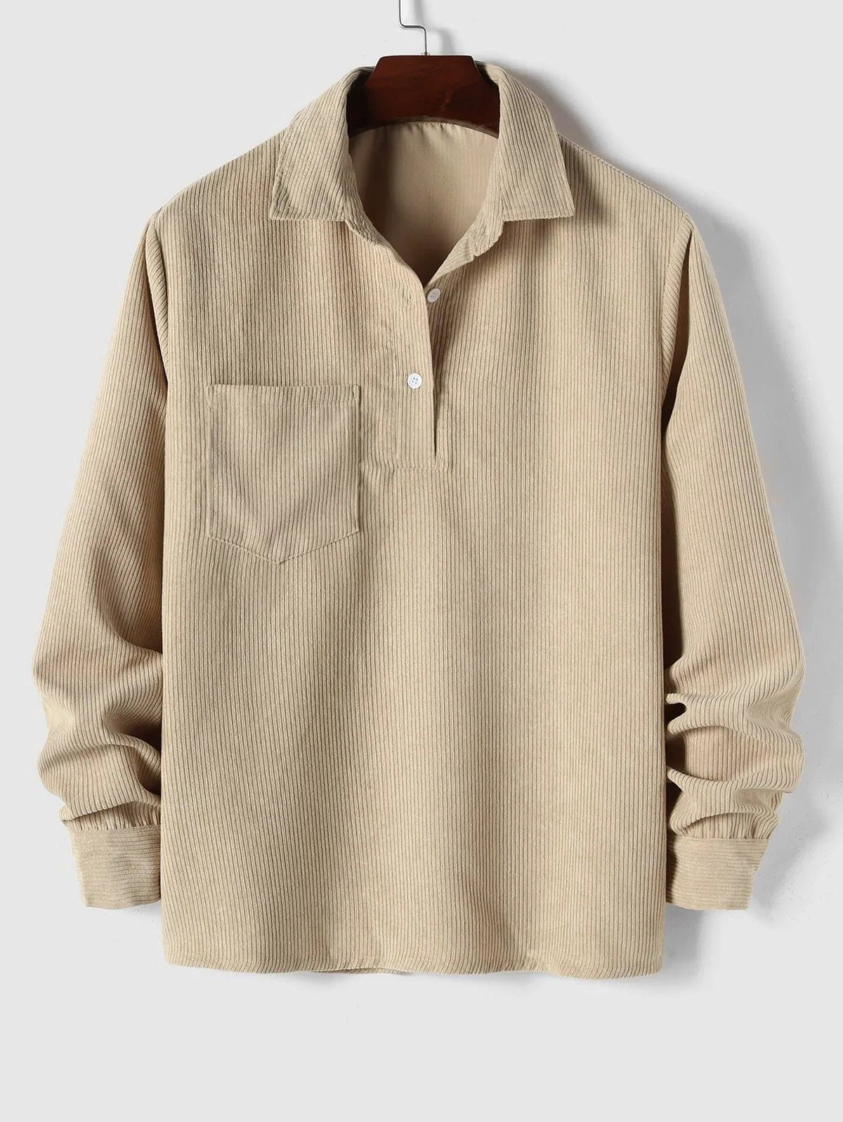 Men's Polo Shirts Ribbed Knit, Long Sleeves and Relaxed Fit