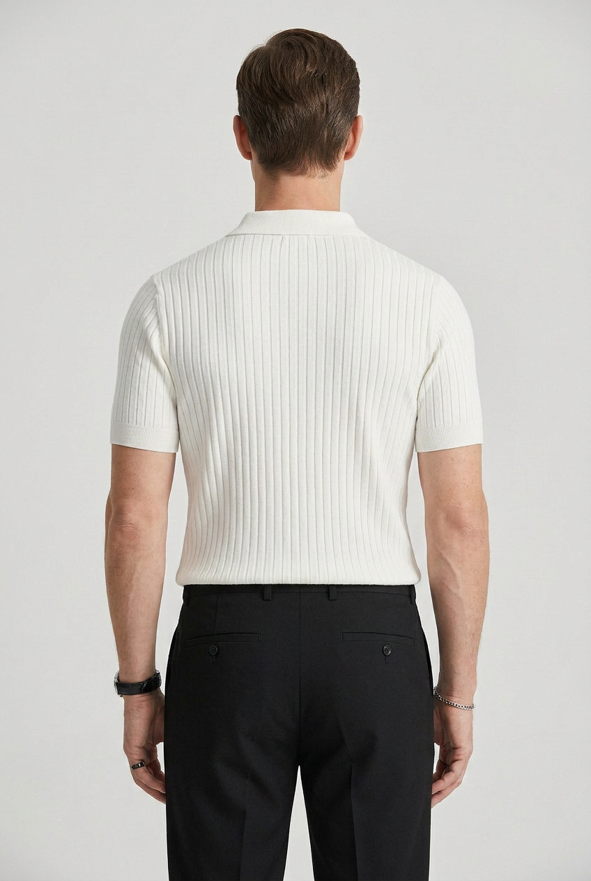 Men's Polo Shirts Ribbed Slim Fit with Short Sleeves