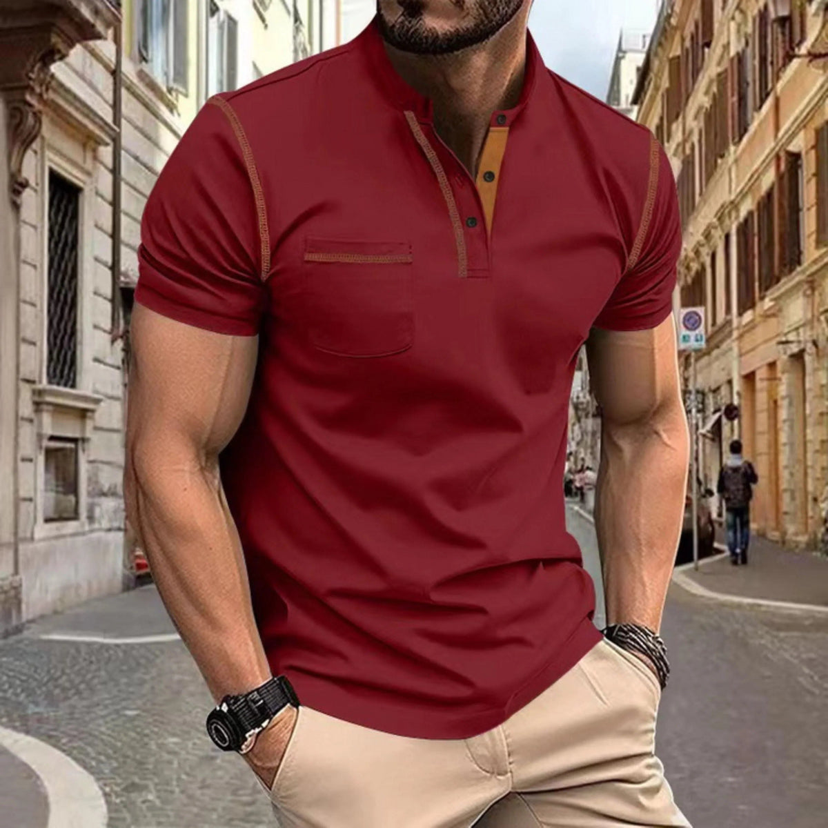 Men's Polo Shirts Short Sleeve with Contrast Stitching, Close Fit