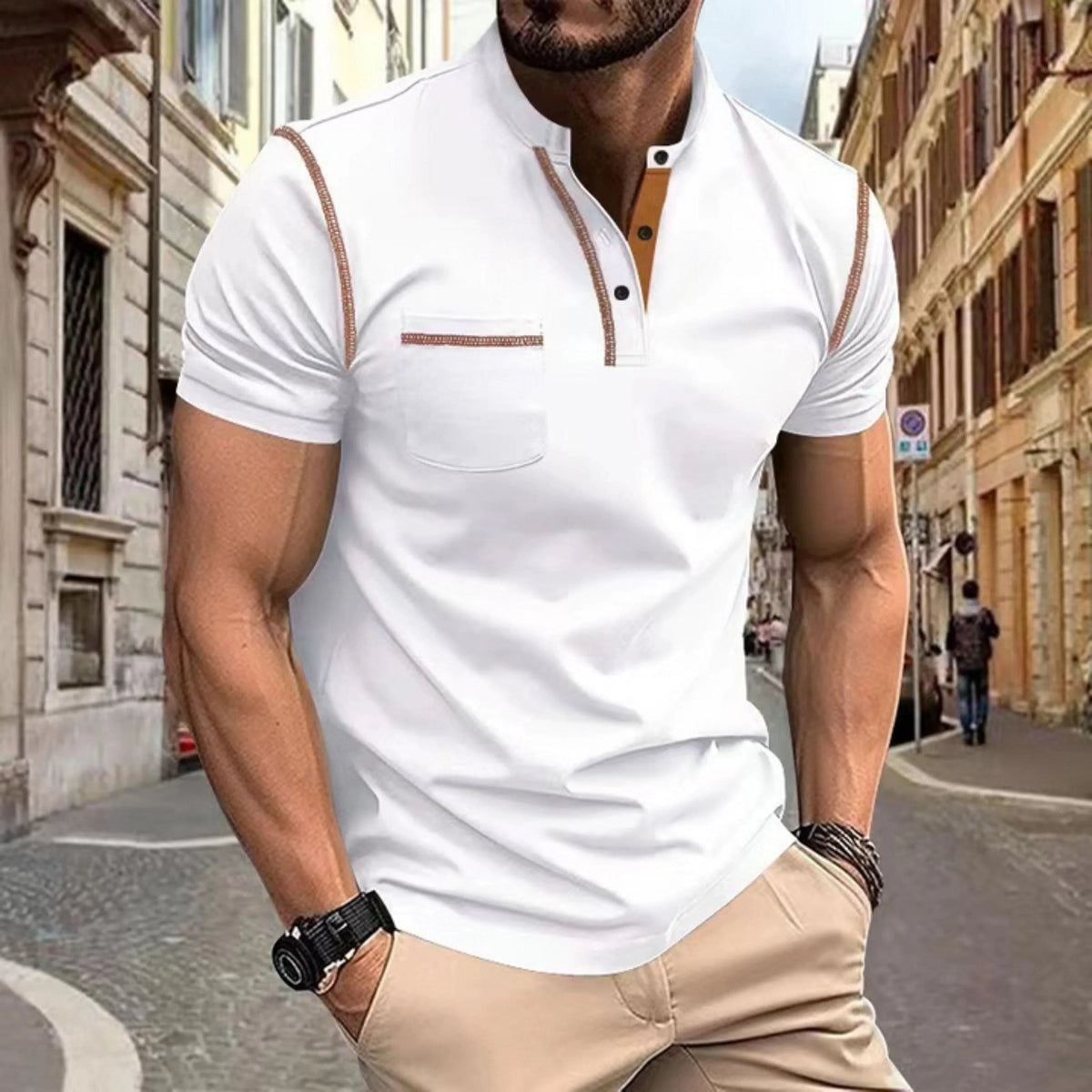 Men's Polo Shirts Short Sleeve with Contrast Stitching, Close Fit
