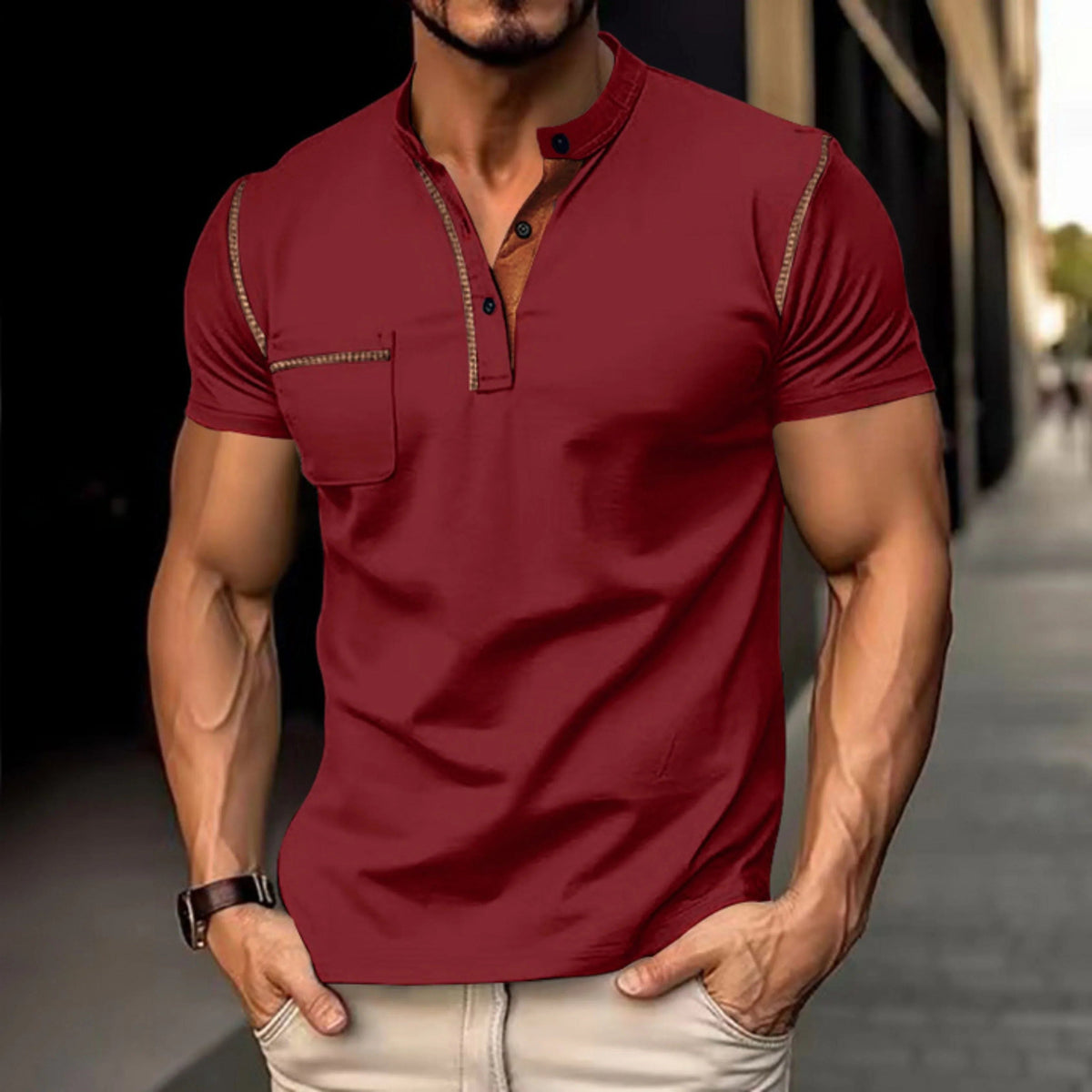 Men's Polo Shirts Short Sleeve with Contrast Stitching, Close Fit