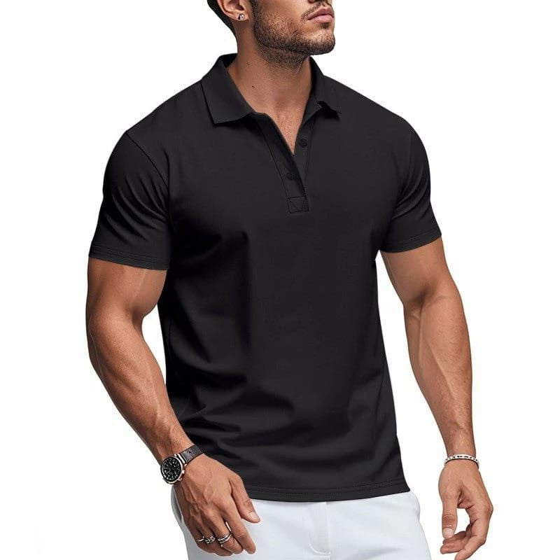 Men's Polo Shirts, Stretch Short Sleeve with Button Placket