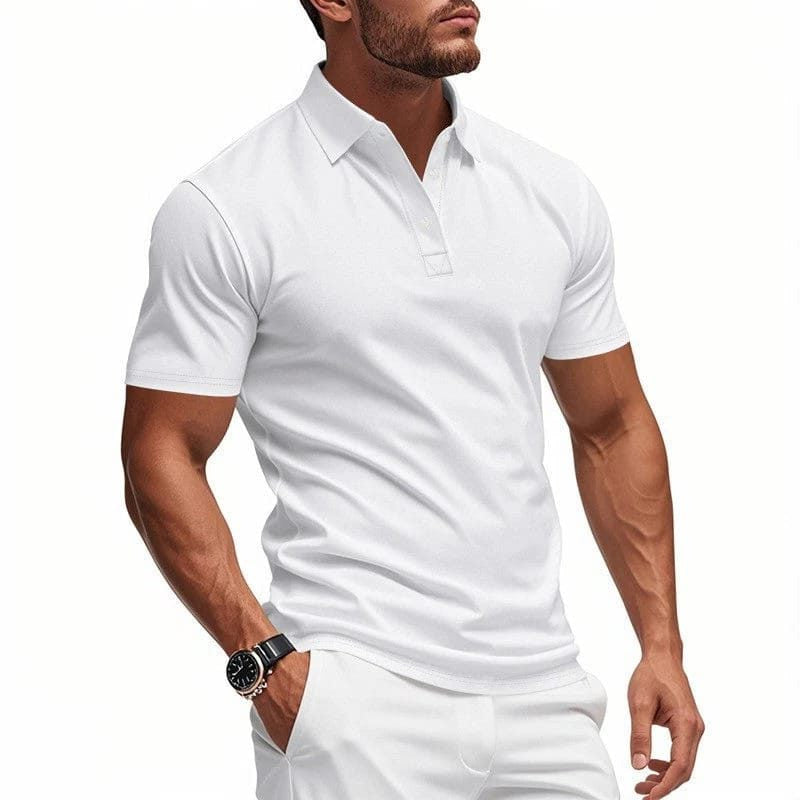 Men's Polo Shirts, Stretch Short Sleeve with Button Placket