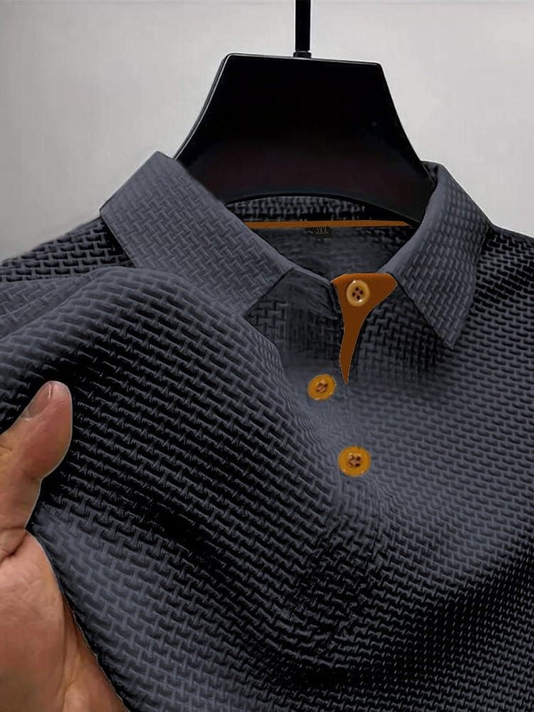 Men's Polo Shirts Textured Short Sleeve with Striped Trim