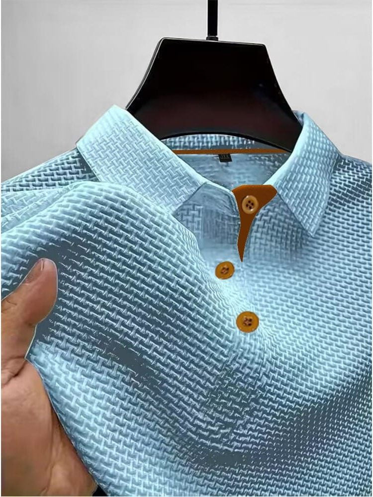 Men's Polo Shirts Textured Short Sleeve with Striped Trim