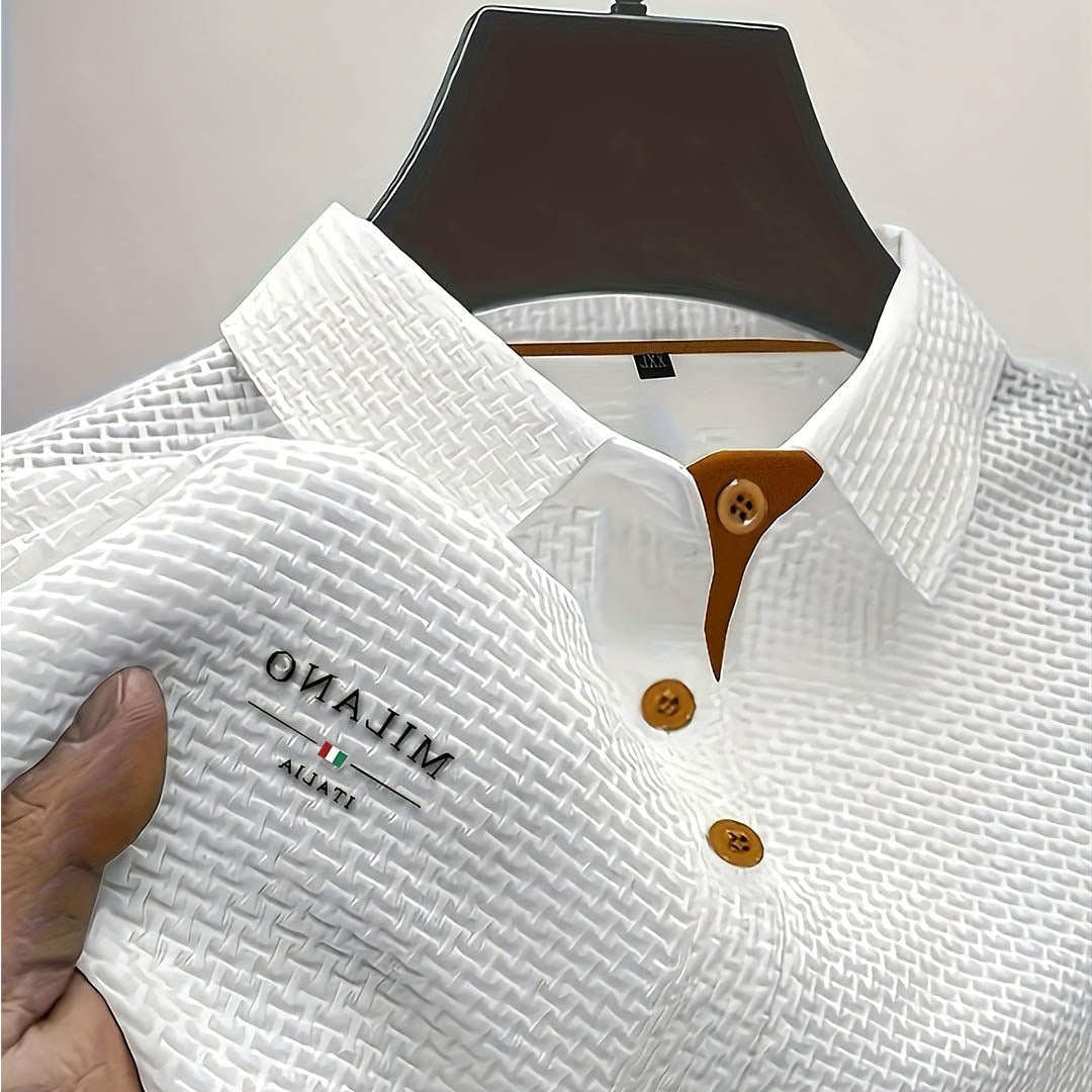 Men's Polo Shirts Textured Weave with Button Placket