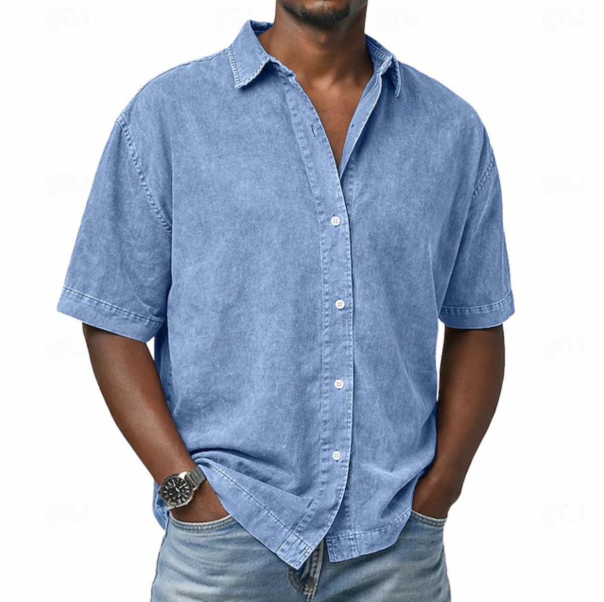 Men's Shirts in Denim, Short Sleeves and Relaxed Fit