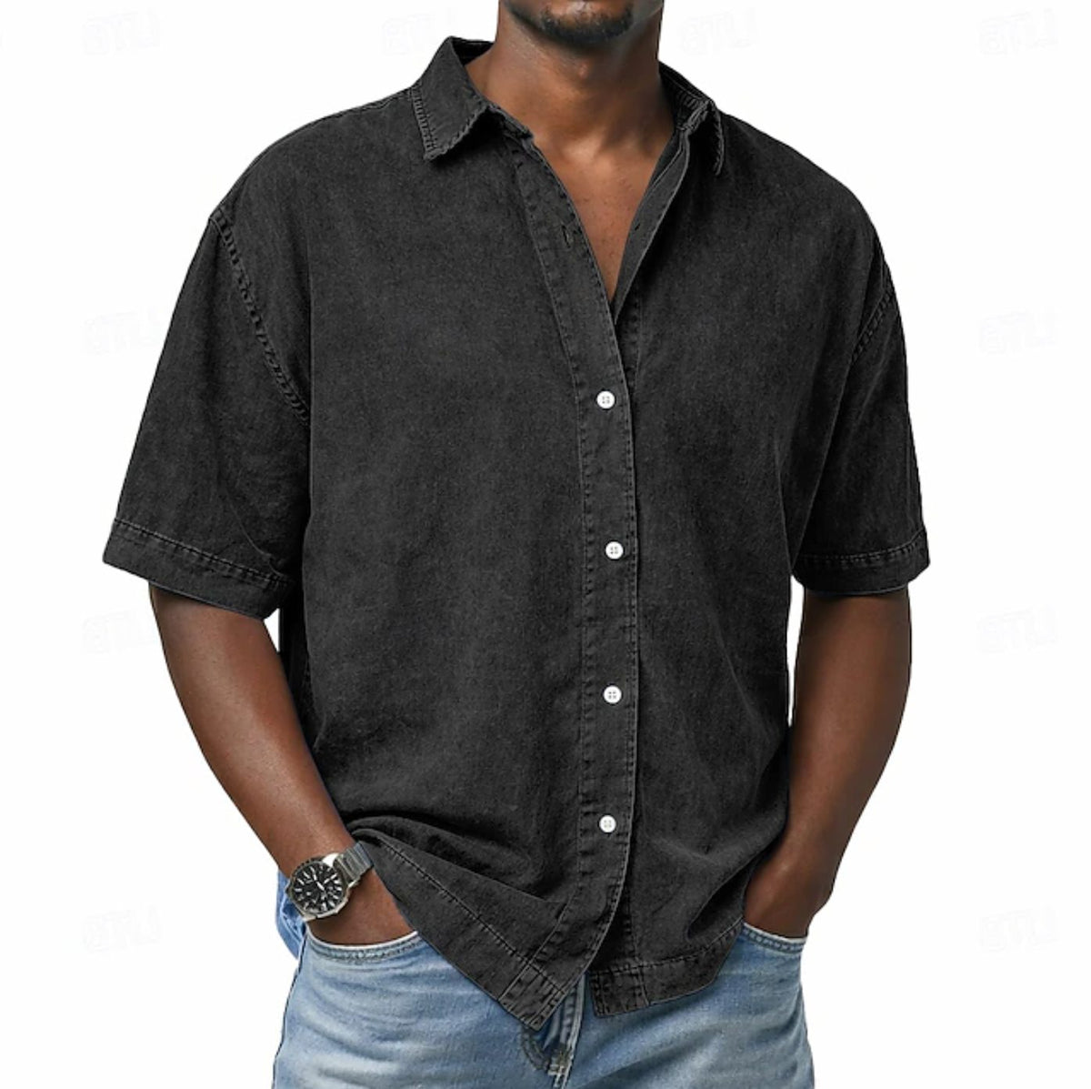 Men's Shirts in Denim, Short Sleeves and Relaxed Fit