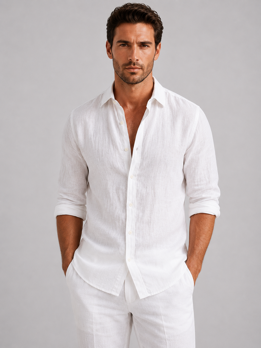 Men's Shirts in Linen-Look Fabric, Relaxed Fit Summer Button-Up