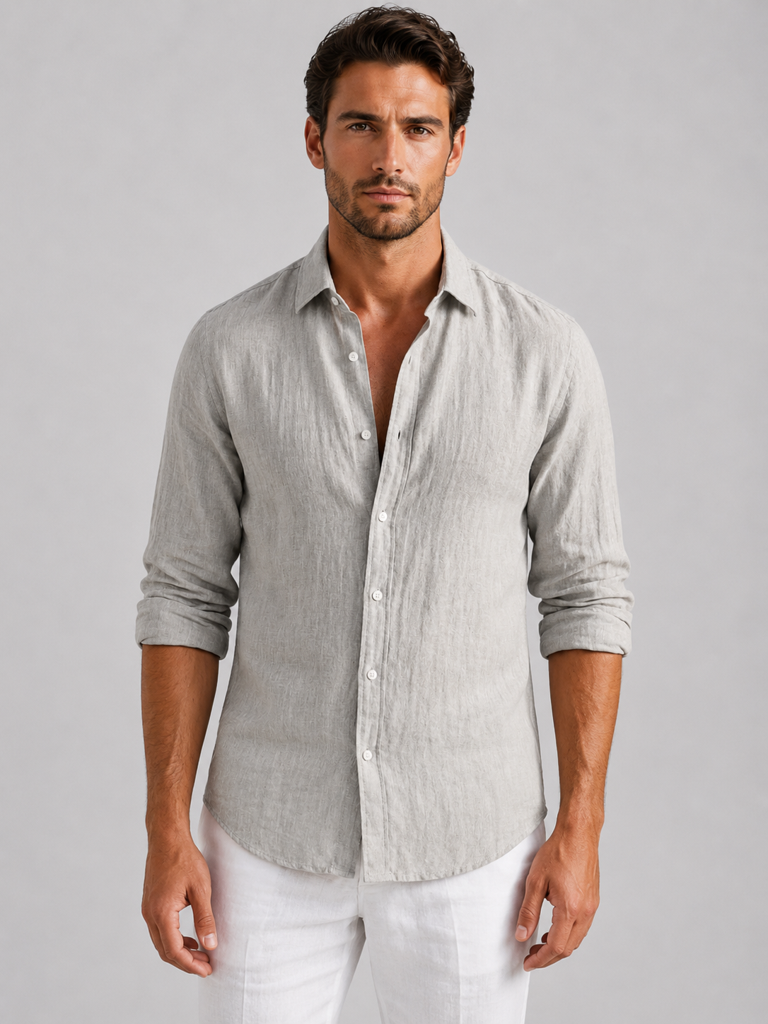Men's Shirts in Linen-Look Fabric, Relaxed Fit Summer Button-Up