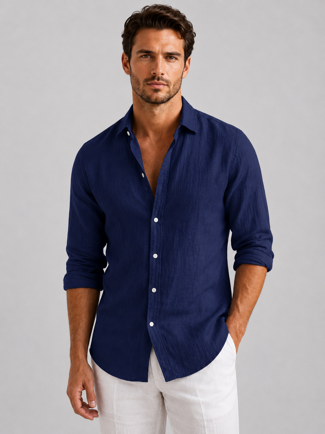 Men's Shirts in Linen-Look Fabric, Relaxed Fit Summer Button-Up