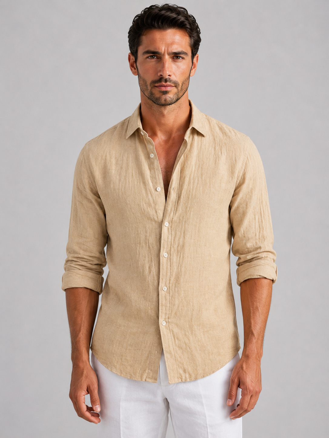 Men's Shirts in Linen-Look Fabric, Relaxed Fit Summer Button-Up
