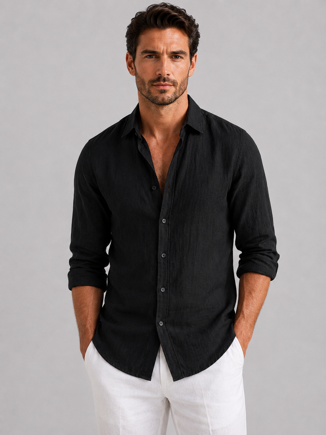 Men's Shirts in Linen-Look Fabric, Relaxed Fit Summer Button-Up