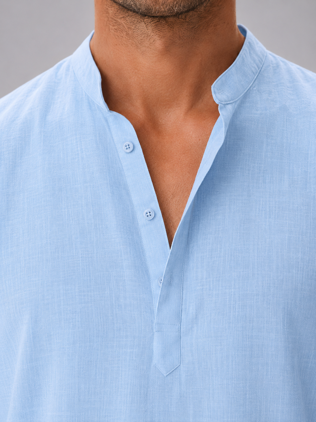 Men's Shirts Linen Blend, Relaxed Summer Fit with Stand Collar