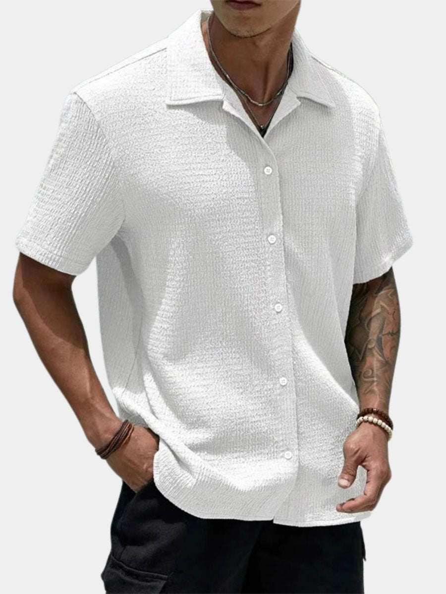 Men's Shirts with Textured Weave, Short Sleeves and Cuban Collar
