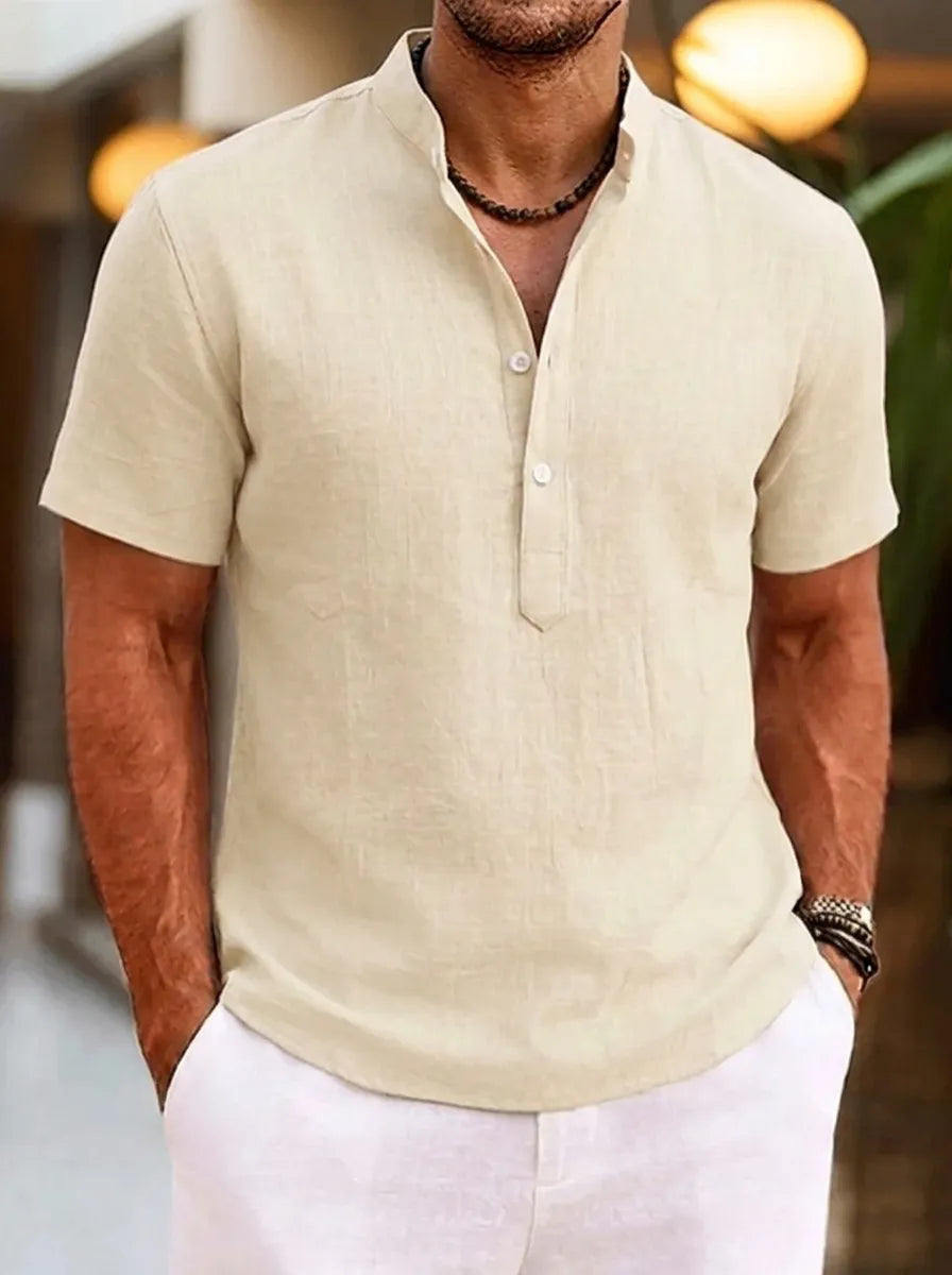 Men's Short Sleeve Shirts Breathable Relaxed Fit with Henley Collar