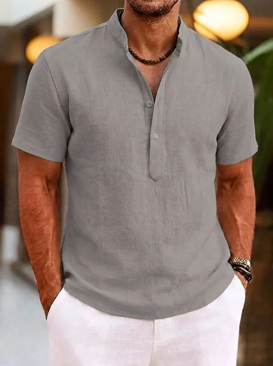 Men's Short Sleeve Shirts Breathable Relaxed Fit with Henley Collar