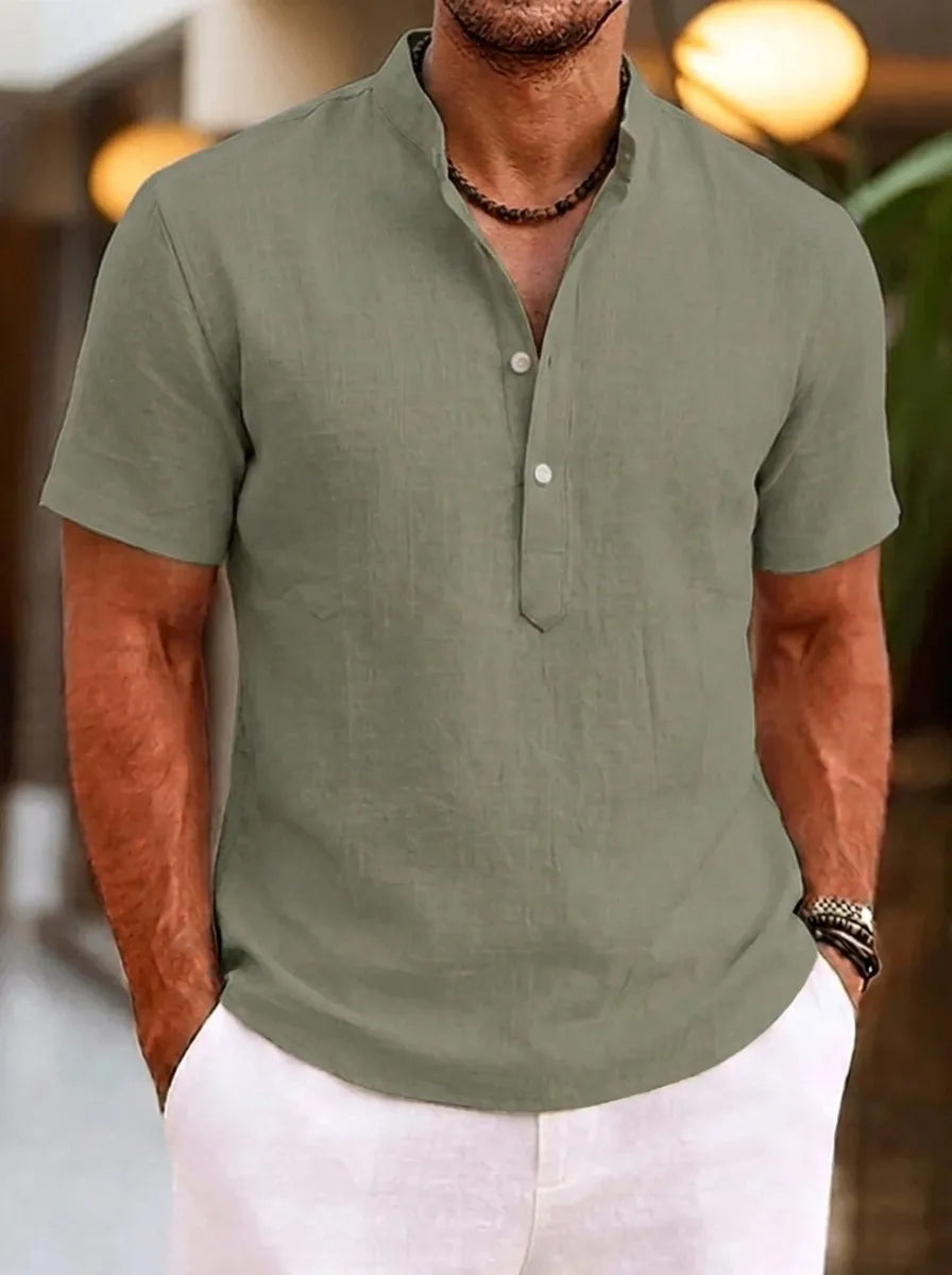 Men's Short Sleeve Shirts Breathable Relaxed Fit with Henley Collar