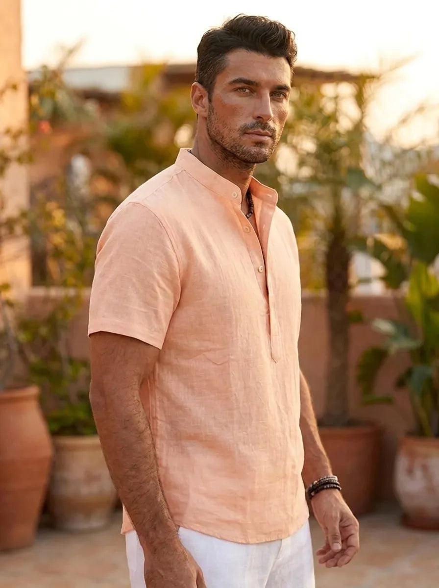 Men's Short Sleeve Shirts Breathable Relaxed Fit with Henley Collar