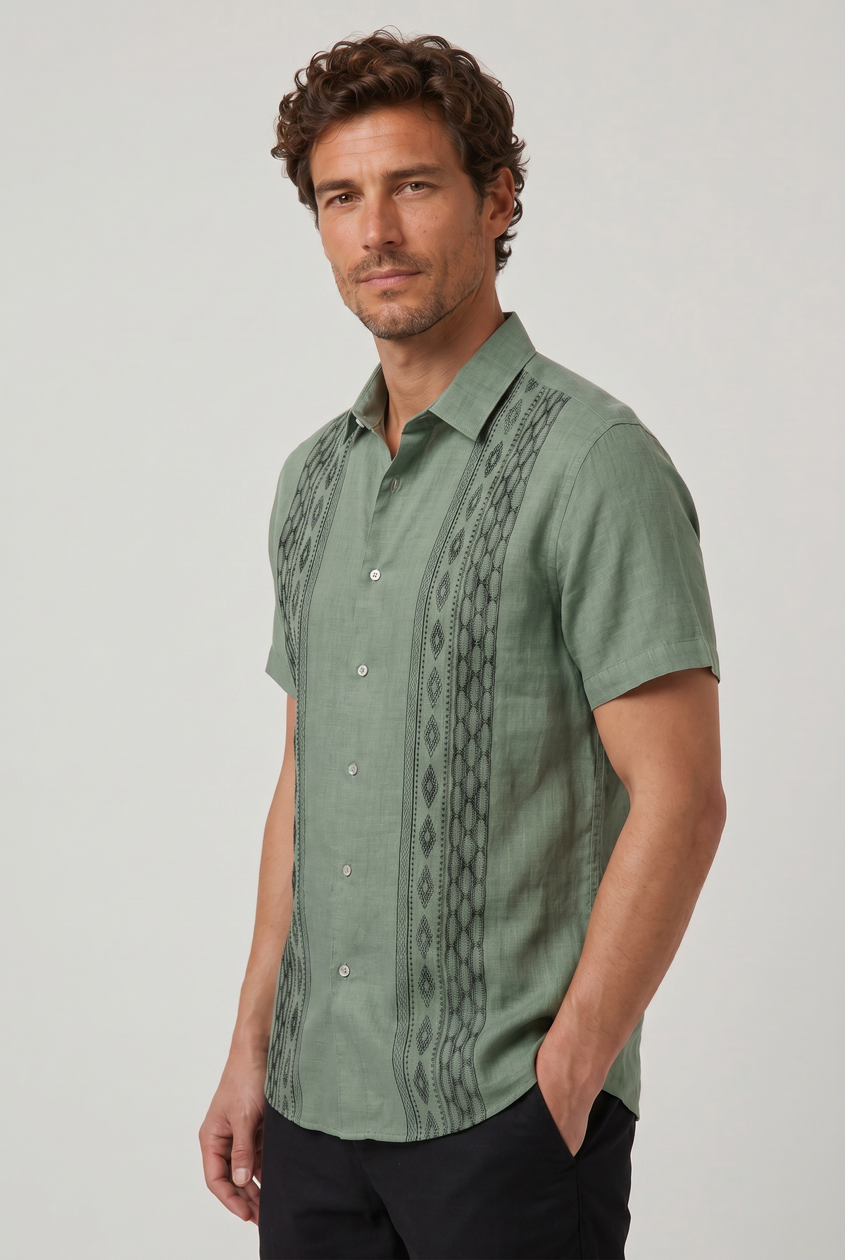 Men's Short Sleeve Shirts, Embroidered Regular Fit Summer Button Up