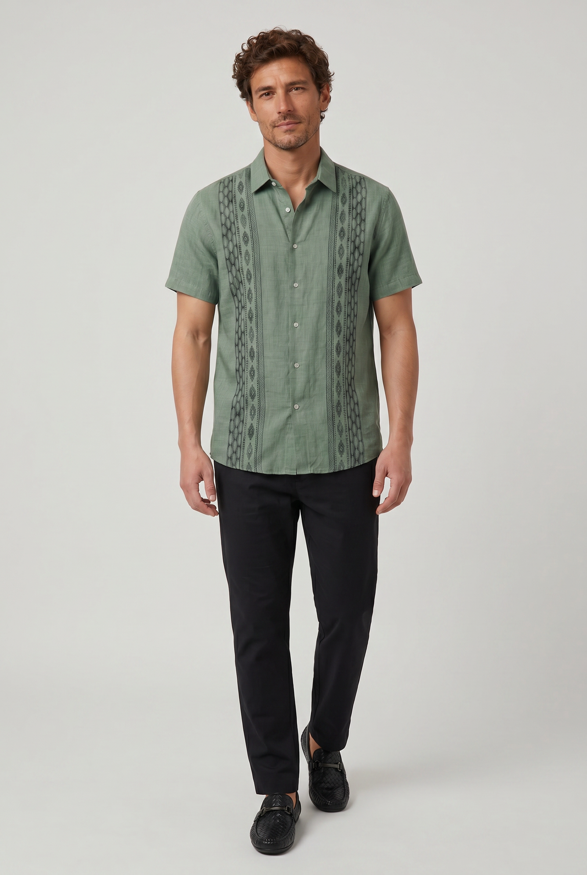 Men's Short Sleeve Shirts, Embroidered Regular Fit Summer Button Up